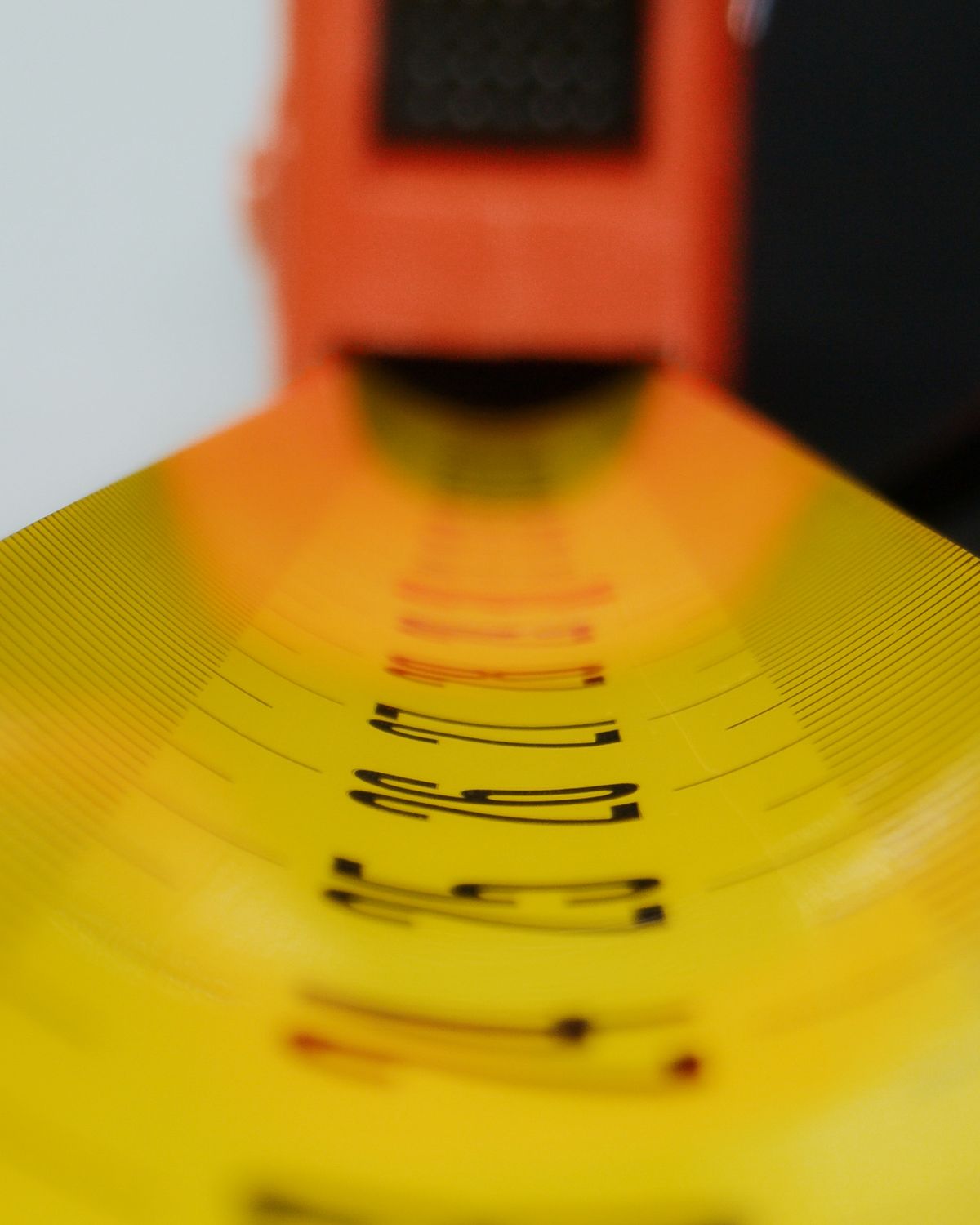 Extreme close-up of a tape measure blade